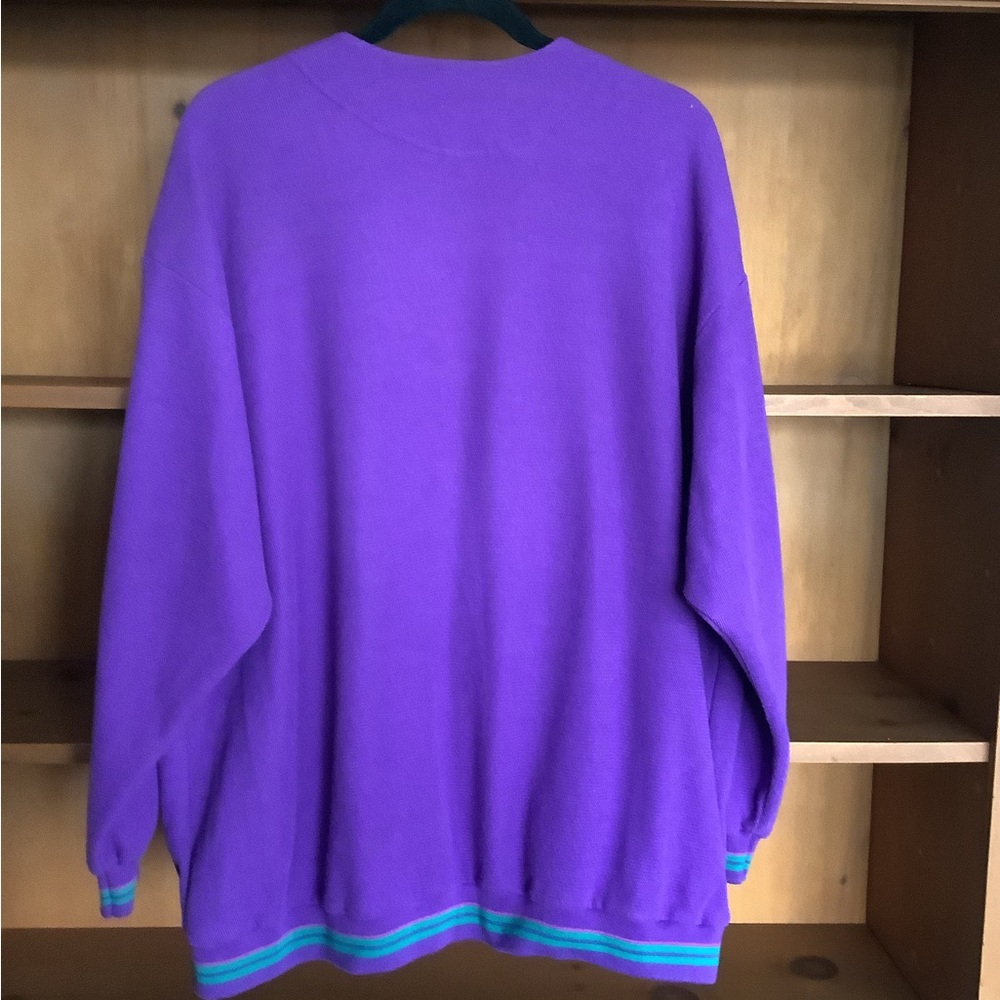 Vintage Jantzen Cardigan Sweater Size XL Purple 90s Retro Preppy Button Up - Picture 8 of 13